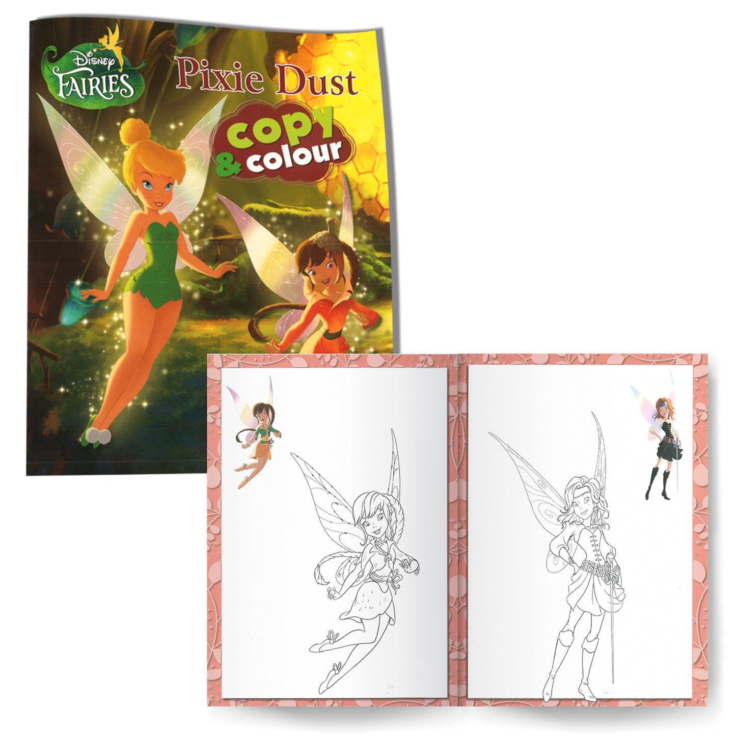Disney Pack of 3 Colouring Books | Fairies Pixie Dust, junior funtime & Micky Mix Family copy and colouring Books | For 2 to 6 Year Old