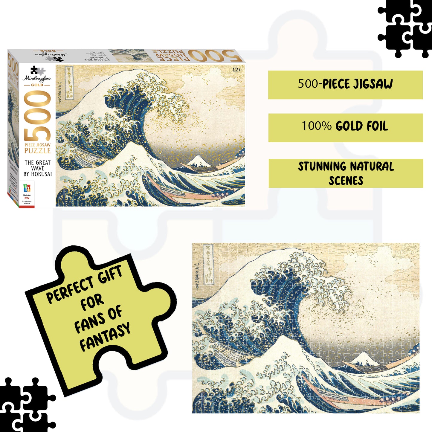 Mindbogglers Gold 500pc Jigsaw The Great Wave by Hokusai | Puzzles for Adults & Kids