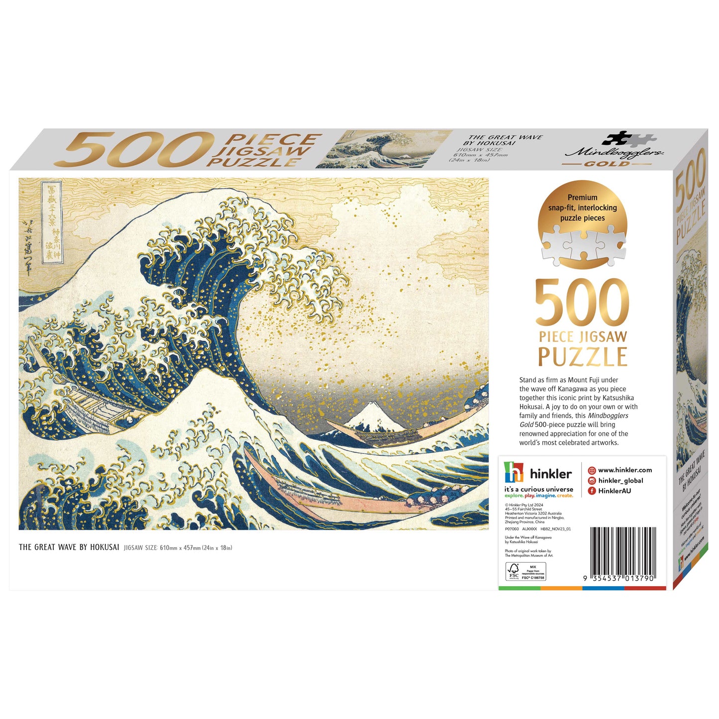 Mindbogglers Gold 500pc Jigsaw The Great Wave by Hokusai | Puzzles for Adults & Kids