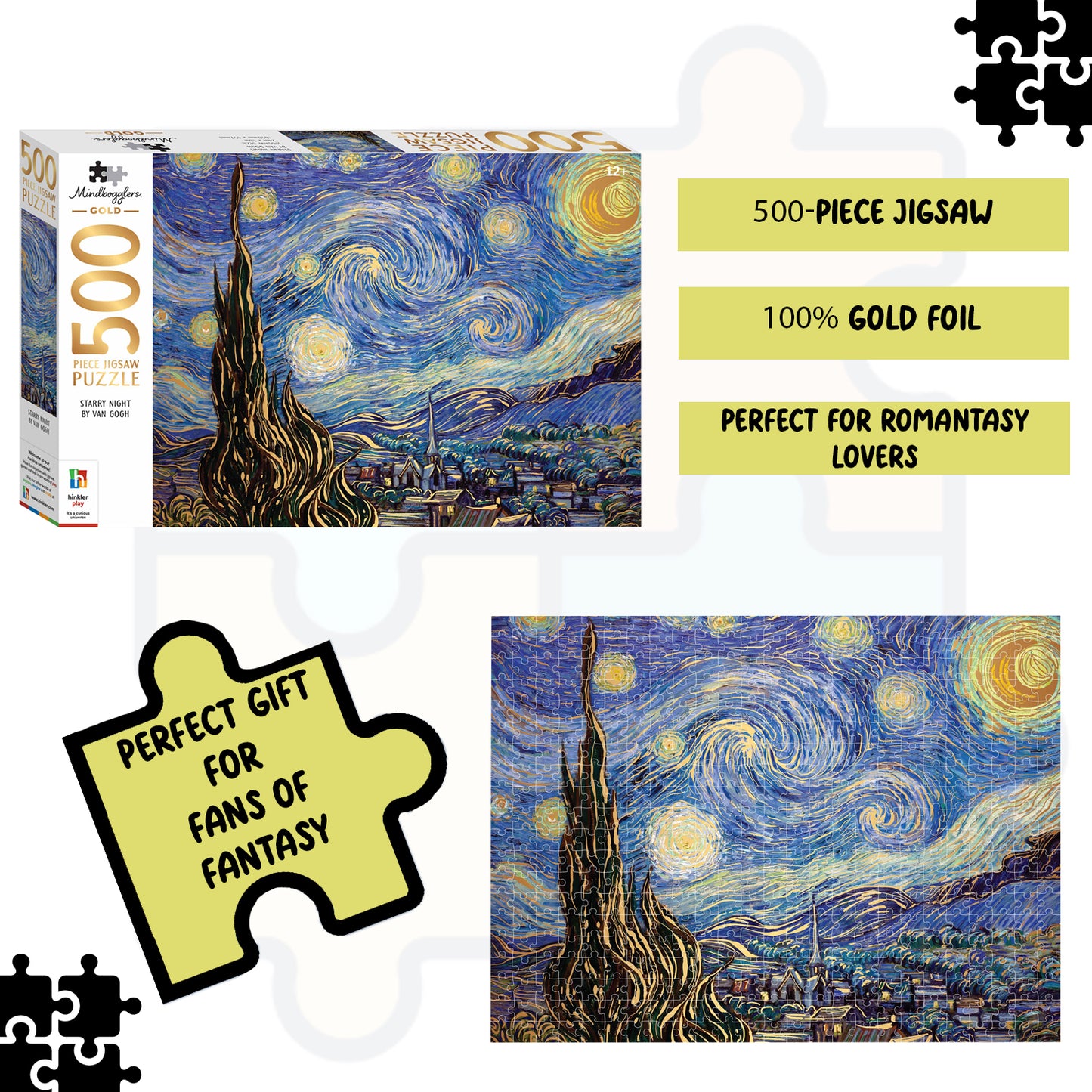 Mindbogglers Gold 500pc Starry Night by Van Gogh | Jigsaw Puzzles for Adults & Kids Above 8 Years | Creative & Challenging | Stress Relief Puzzle Games for Focus and Memory, Gifts for Teenagers
