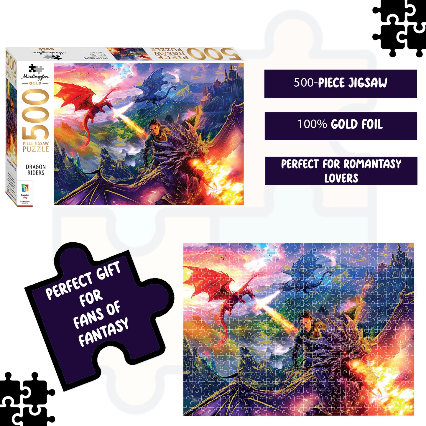 Mindbogglers Gold 500pc Dragon Riders Jigsaw | Jigsaw Puzzles for Adults & Kids Above 8 Years | Creative & Challenging | Stress Relief Puzzle Games for Focus and Memory, Gifts for Teenagers