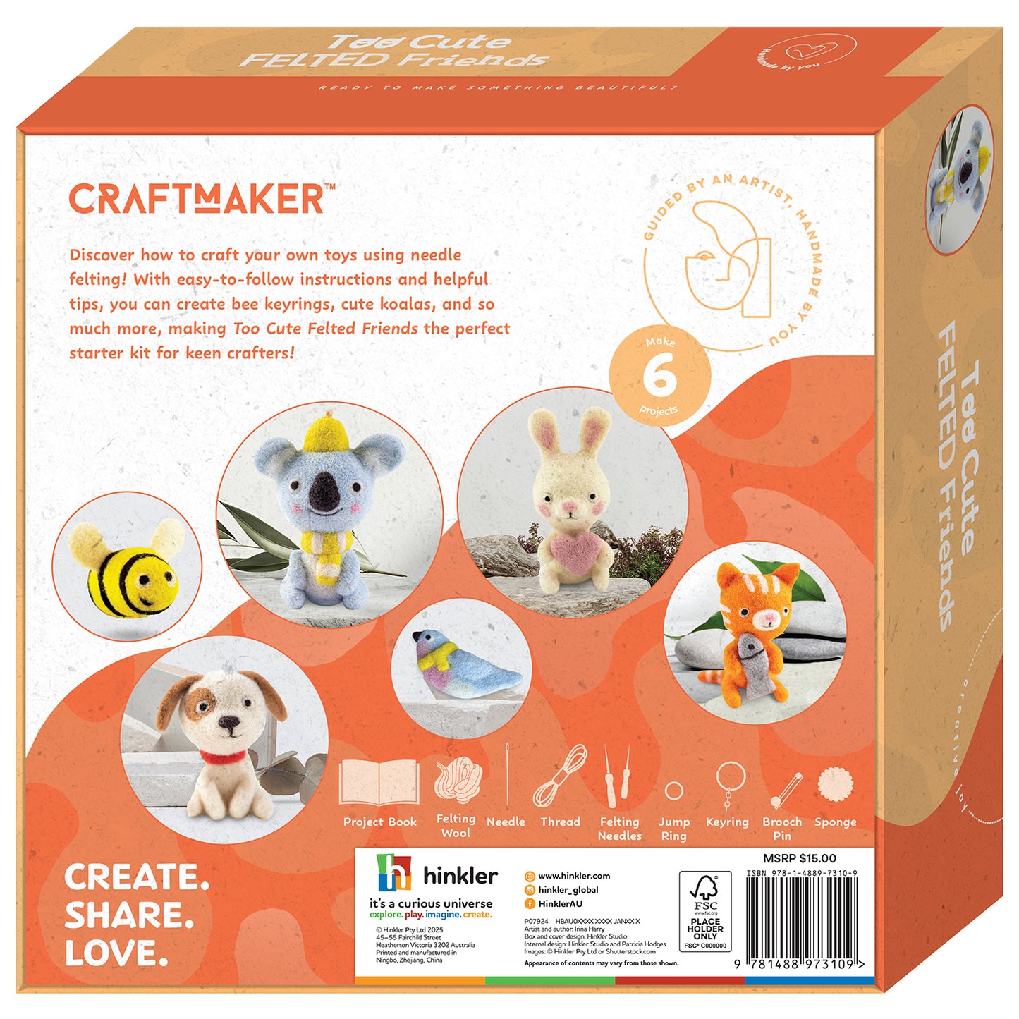 Craft Maker Too Cute Felted Friends Kit | DIY Crochet Animals Kit | Make Your Own Plush Toys | Crochet Kit for Beginners | Animal Crochet Kit for Kids