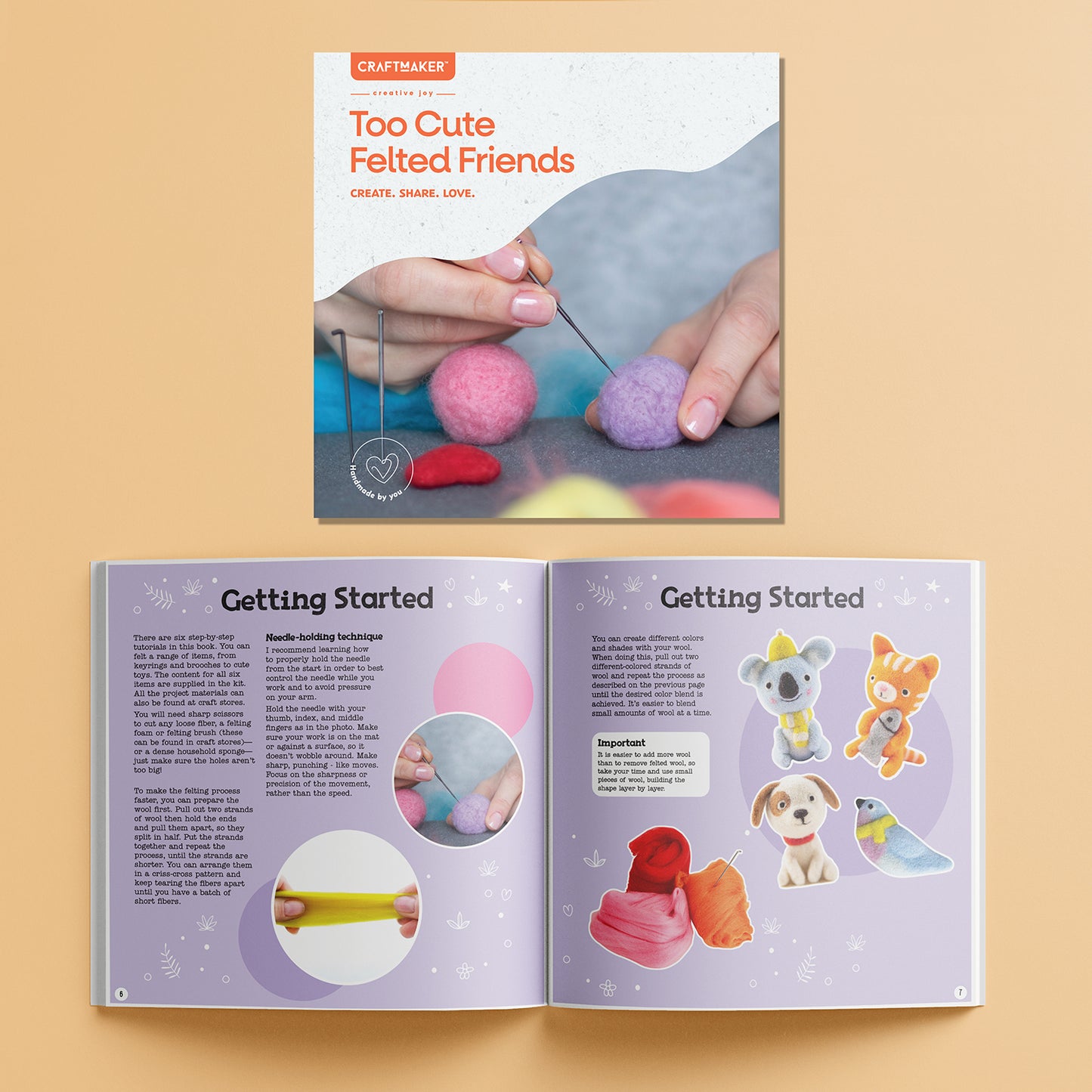 Craft Maker Too Cute Felted Friends Kit | DIY Crochet Animals Kit | Make Your Own Plush Toys | Crochet Kit for Beginners | Animal Crochet Kit for Kids