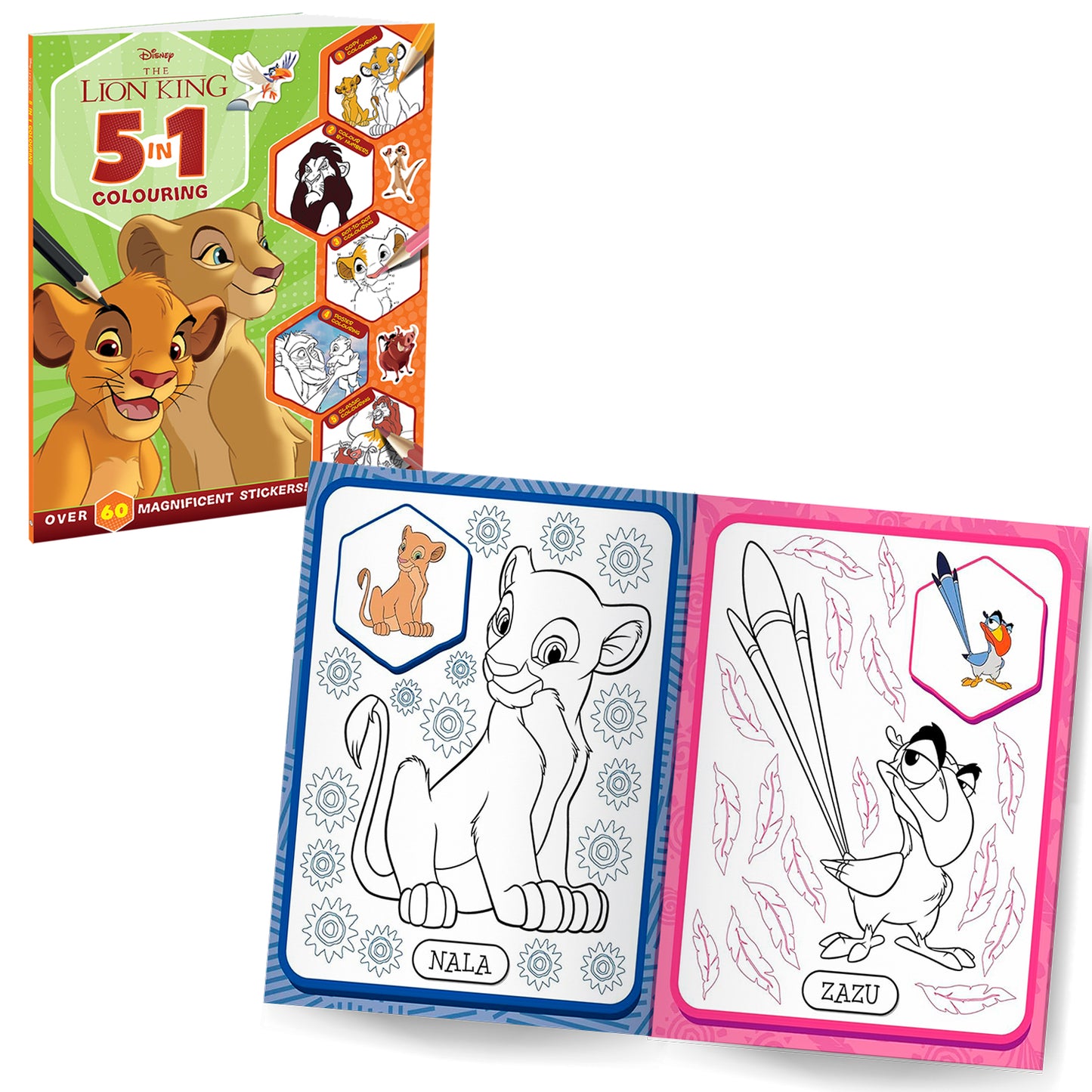 Disney The Lion King 5-in-1 Colouring and Disney Classics Sticker Book (Pack of 2 Books) | Stickers, Colouring and Activities for 5 to 8 Year Old Kids