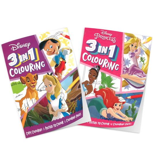 Disney 3-in-1 Colouring Pack of 2 Books | Princess | Disney Friends | Colouring Books for 4 to 6 Year Old Kids