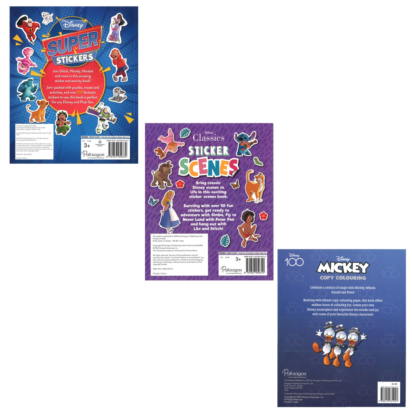 Disney Copy Colouring and Disney Classics Sticker Activity Pack of 3 Books | Classics Sticker Scenes | 100 Copy Colouring | Books for 5 to 8 Year Old Kids