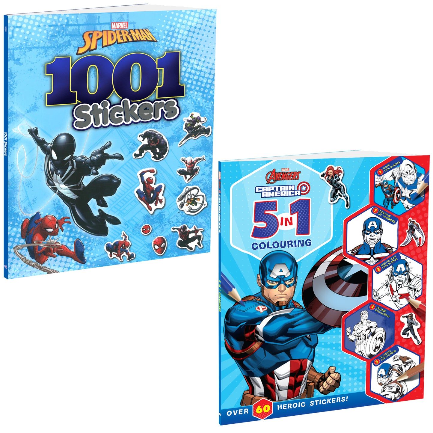 Marvel Spider-Man and Captain America Sticker and Colouring Pack of 2 Books | Stickers, Colouring and Activities for Kids
