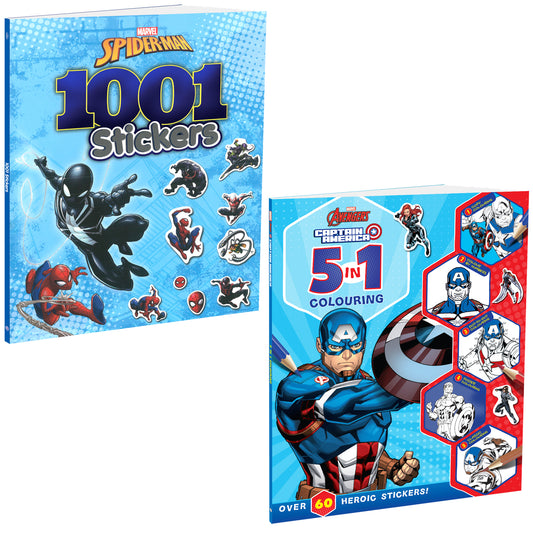 Marvel Spider-Man and Captain America Sticker and Colouring Pack of 2 Books | Stickers, Colouring and Activities for Kids