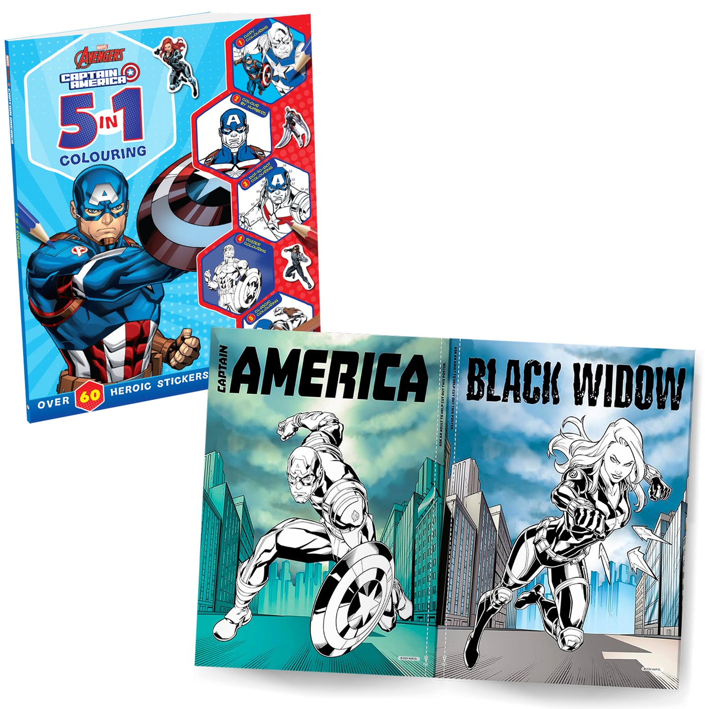 Marvel Spider-Man and Captain America Sticker and Colouring Pack of 2 Books | Stickers, Colouring and Activities for Kids