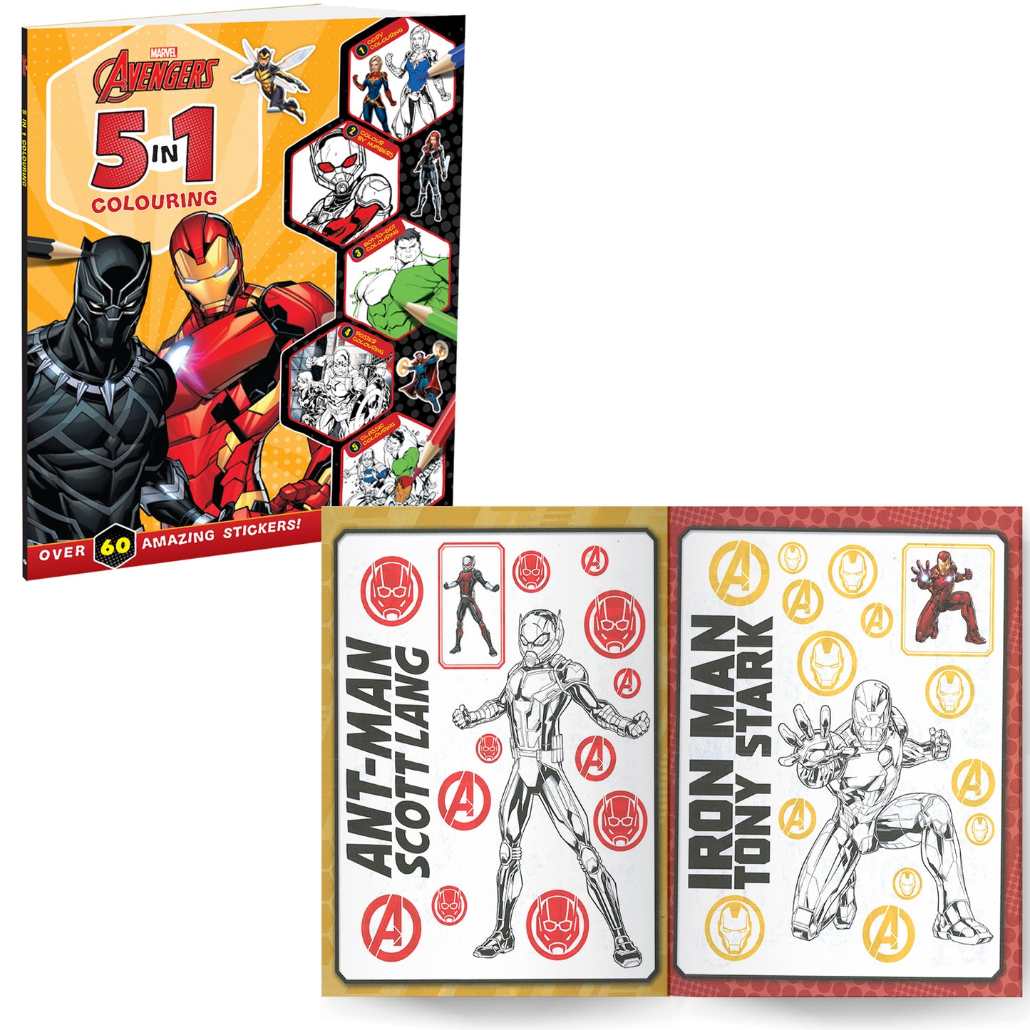 Marvel Spider-Man, Avengers and Captain America Sticker and 5-in-1 Colouring Pack of 3 Books | Stickers, Colouring and Activities for 5 to 8 Year Old Kids