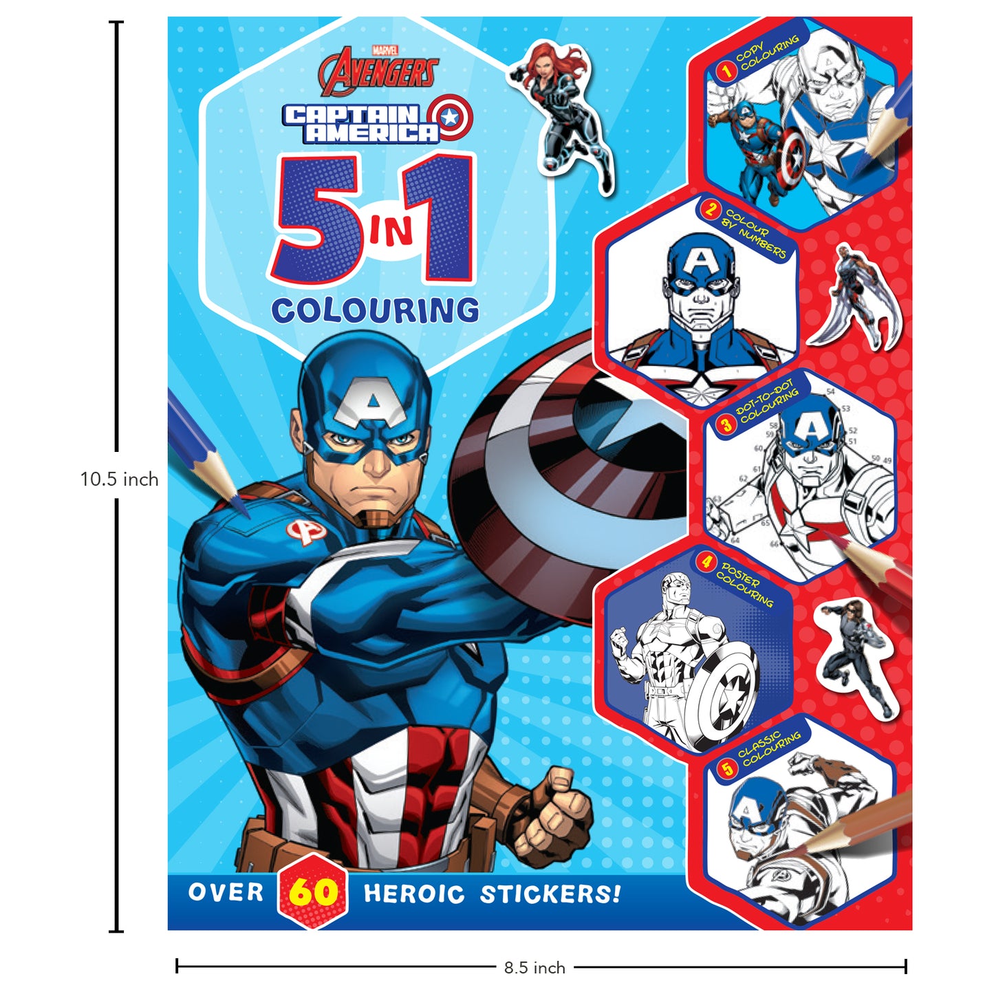 Marvel Captain America: 5-In-1 Colouring Book | Stickers, Coloring & Activities Books for Kids