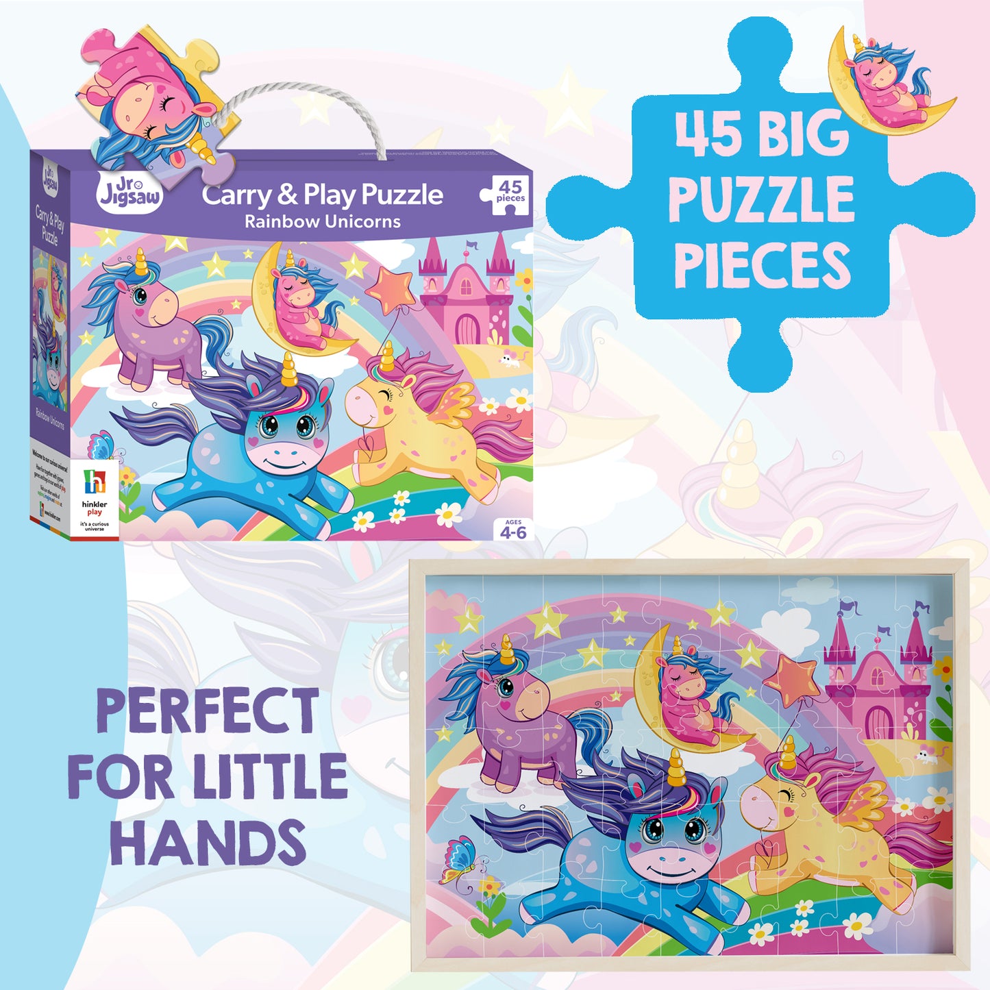 Junior Jigsaw Carry & Play Rainbow Unicorns | Jigsaw Puzzle | For 4 to 6 Year Kids