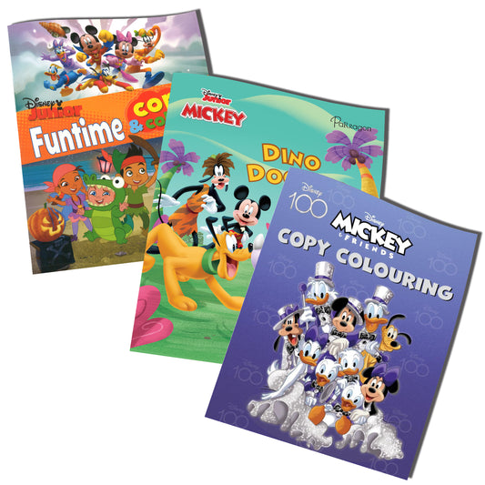 Disney Set of 3 Books of Copy Colouring & Story Book | Copy Colouring Books for Kids |Mickey Mouse Funhouse Dino Doggies | For 4 to 6 Year Old