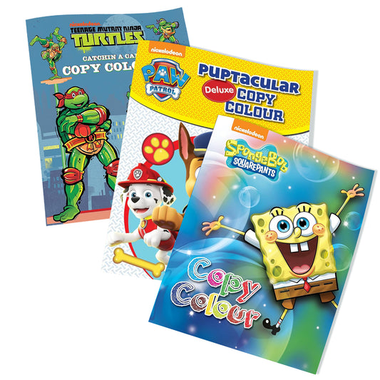 Awesome Set of 3 Copy Colouring Books | Spongebob Squarepants, Teenage Mutant Ninja Turtles & PAW Patrol: Puptacular | For 4 to 6 Year Old
