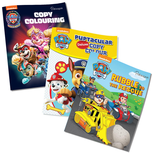 Paw Patrol Pack of 3 Books of Colouring and Story | Mighty Movie, Puptacular & Rubble to the Rescue | For 3 to 6 Year Old