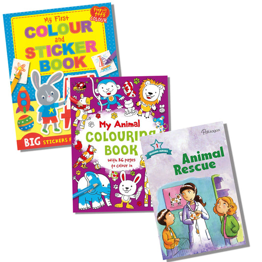 Pack of 3 Books of Story, Early Learning, Colour & Sticker | Divided by Level for Reading Practice | For 4 to 7 Year Old