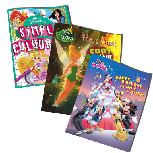 Disney Box Set of 3 Books of Colouring & Story Book | Minnie’s Bow Toons, Fairies Pixie and Princess: Simply Colouring | For 2 to 6 Year Old