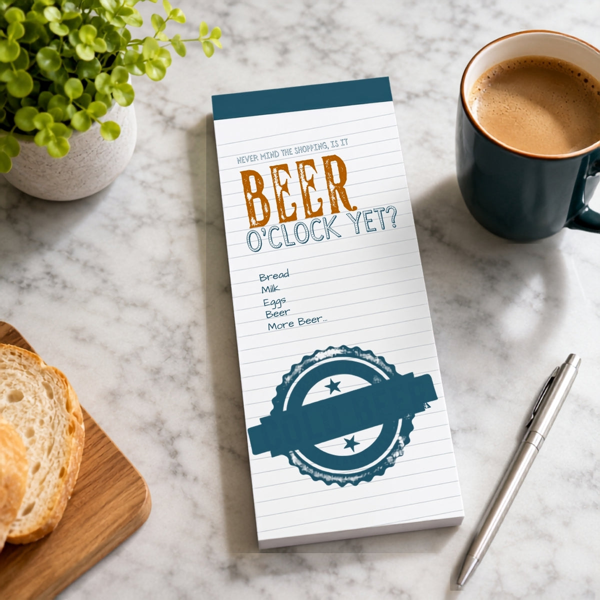 Beer O'Clock Magnetic Shopping List Pad | 74 Tear-Off Sheets with Fridge Magnets