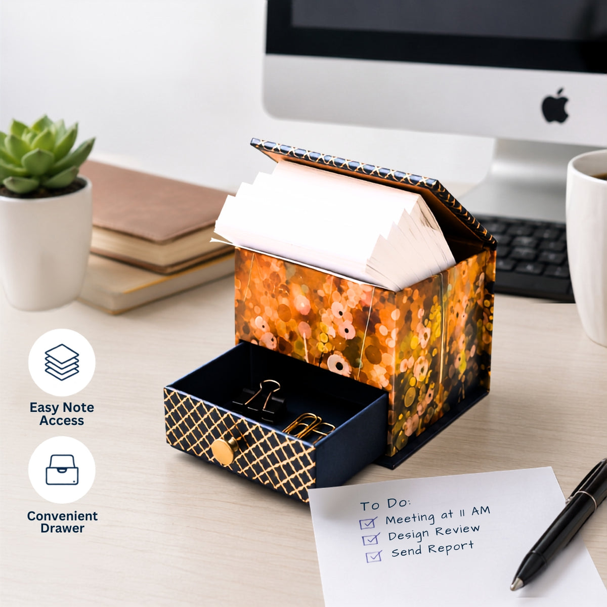 Memo Cube  Pom Poms Theme | Decorative Floral Desk Organiser