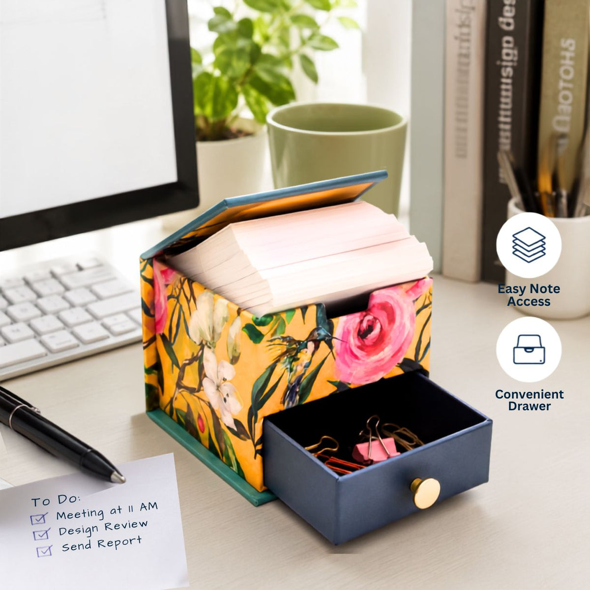 Memo Cube  Flourish Theme | Decorative Floral Desk Organiser