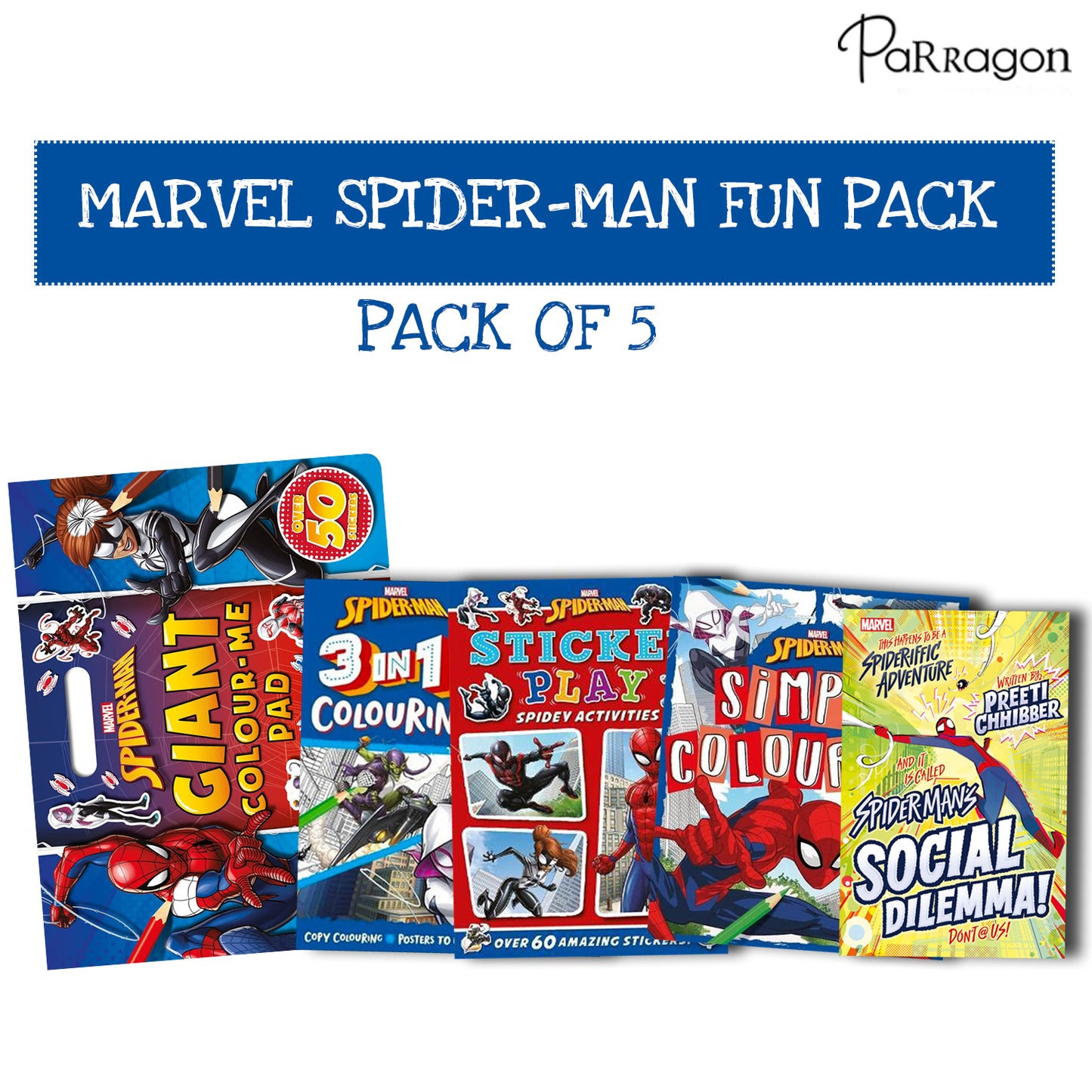 Marvel Spider Man - Fun Pack of 5 Activity Book| 3 in 1 Colouring| Sticker Play [Paperback] Parragon