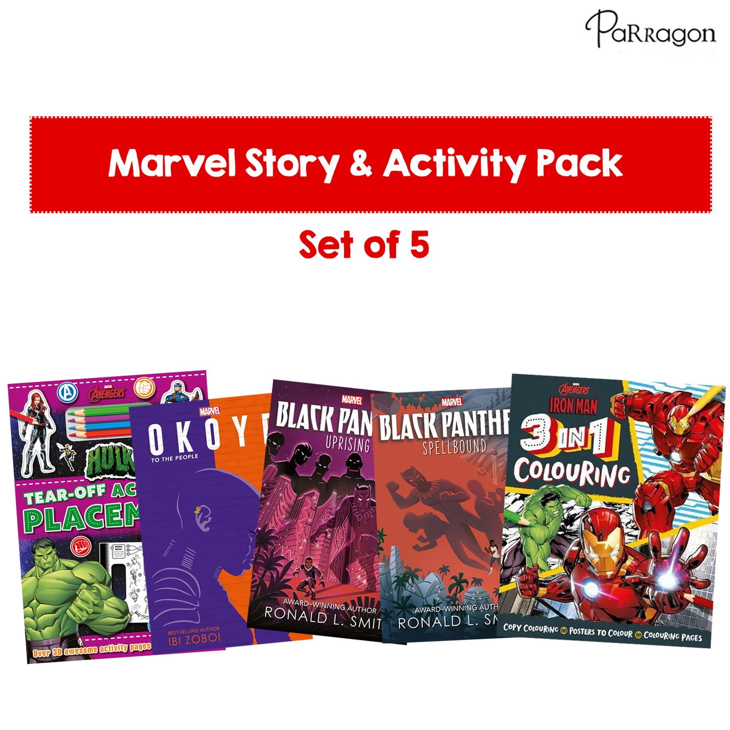 Marvel Story & Activity Pack of 5 Superheroes - Black Panther | Hulk | Iron Man | Okoye [Paperback] Parragon