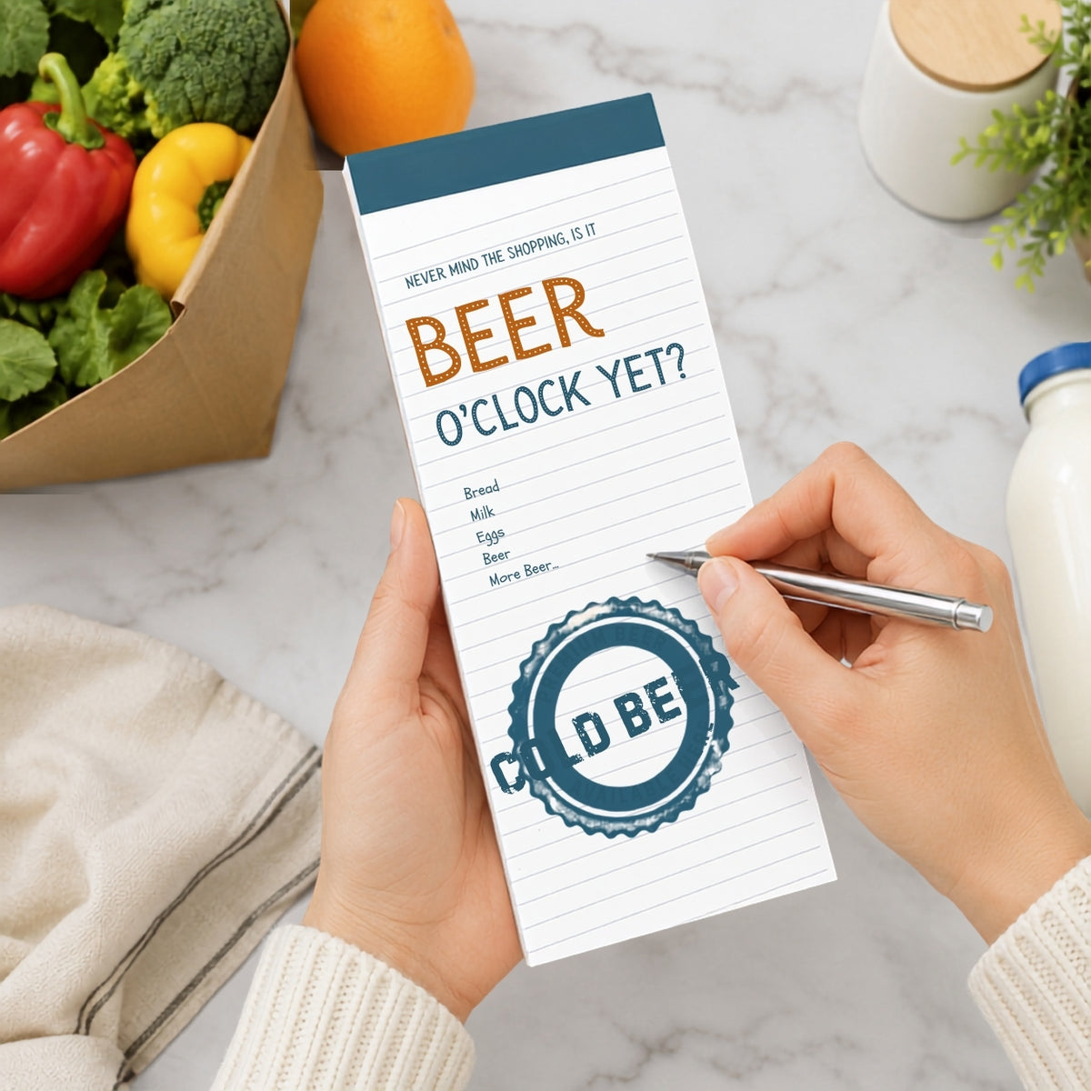 Beer O'Clock Magnetic Shopping List Pad | 74 Tear-Off Sheets with Fridge Magnets