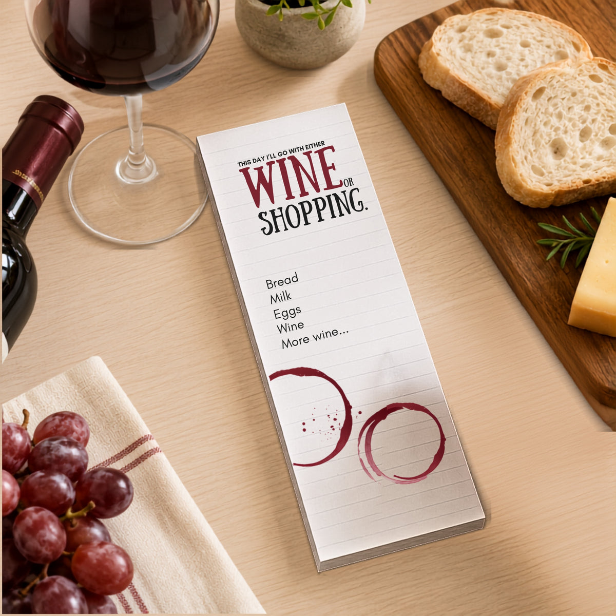 Wine Magnetic Shopping List Pad | 74 Tear-Off Sheets with Fridge Magnets
