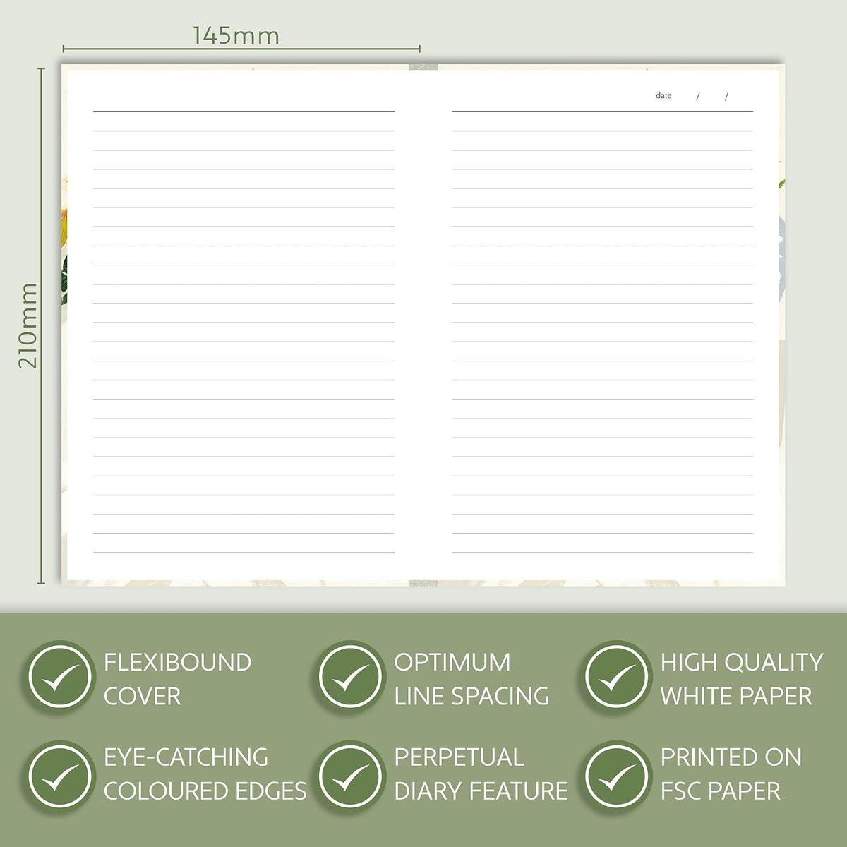Wild Leaf A5 Flexi-Bound Ruled Notebook | Botanical Plant Artist Print