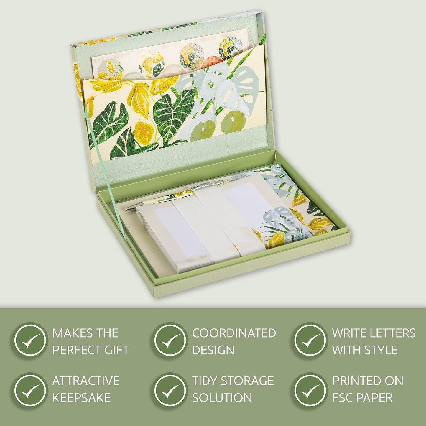 Wild Leaf Writing Set | 32 A5 Letter Sheets, 16 Envelopes, Pen & Stickers