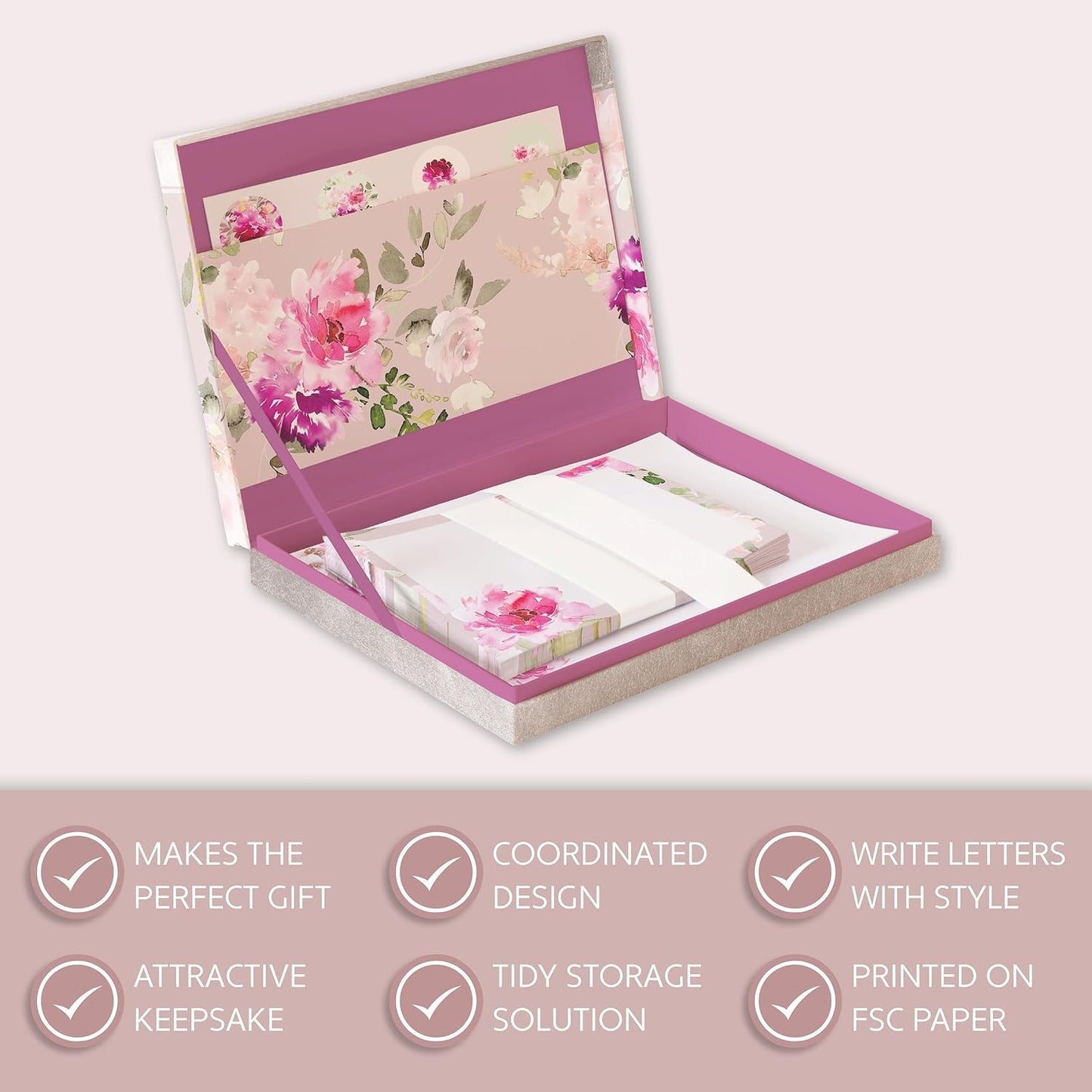 Passion Writing Set | 32 A5 Letter Sheets, 16 Envelopes, Pen & Stickers