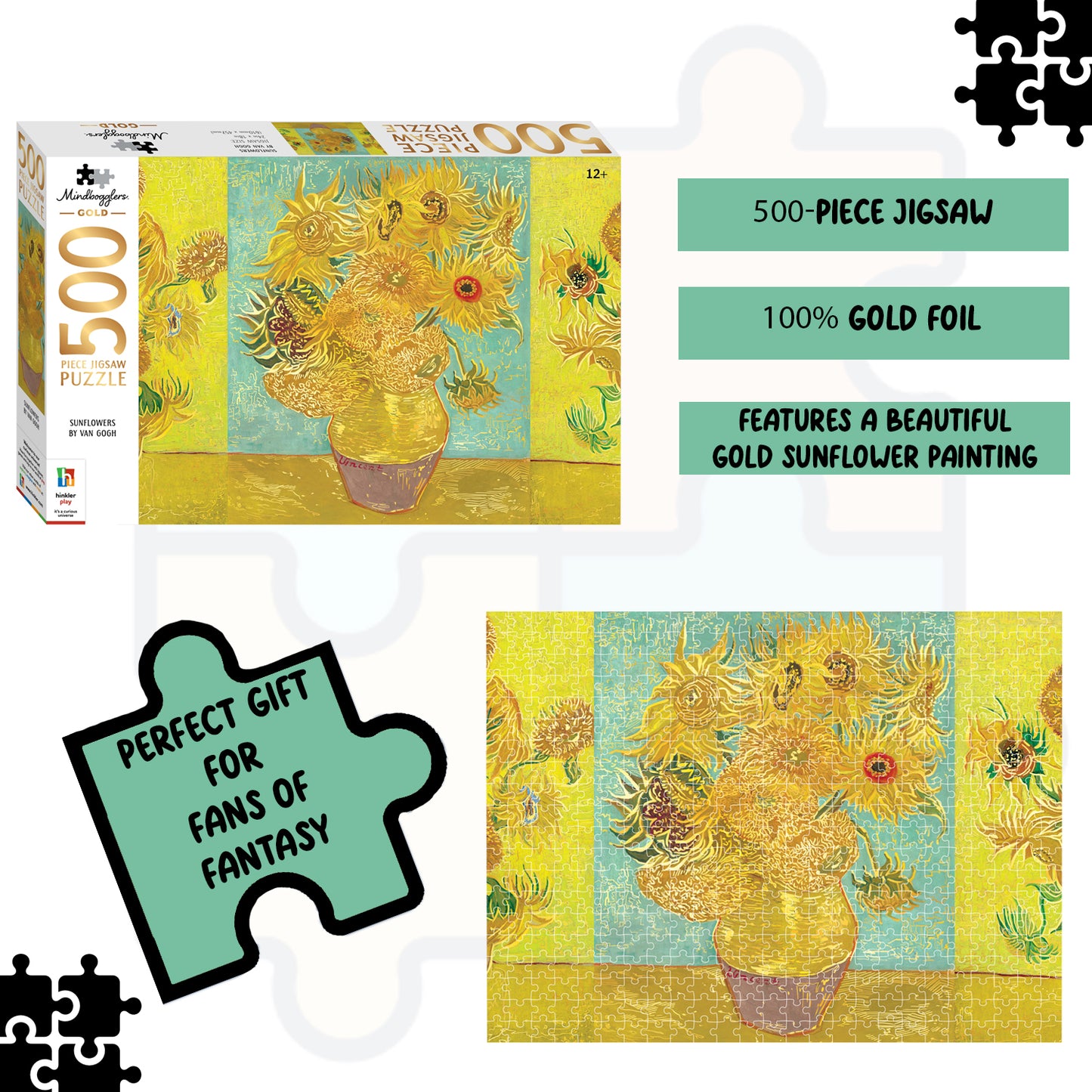 Mindbogglers Gold 500pc Sunflowers by Van Gogh | Jigsaw Puzzles for Adults & Kids Above 8 Years | Creative & Challenging | Stress Relief Puzzle Games for Focus and Memory, Gifts for Teenagers
