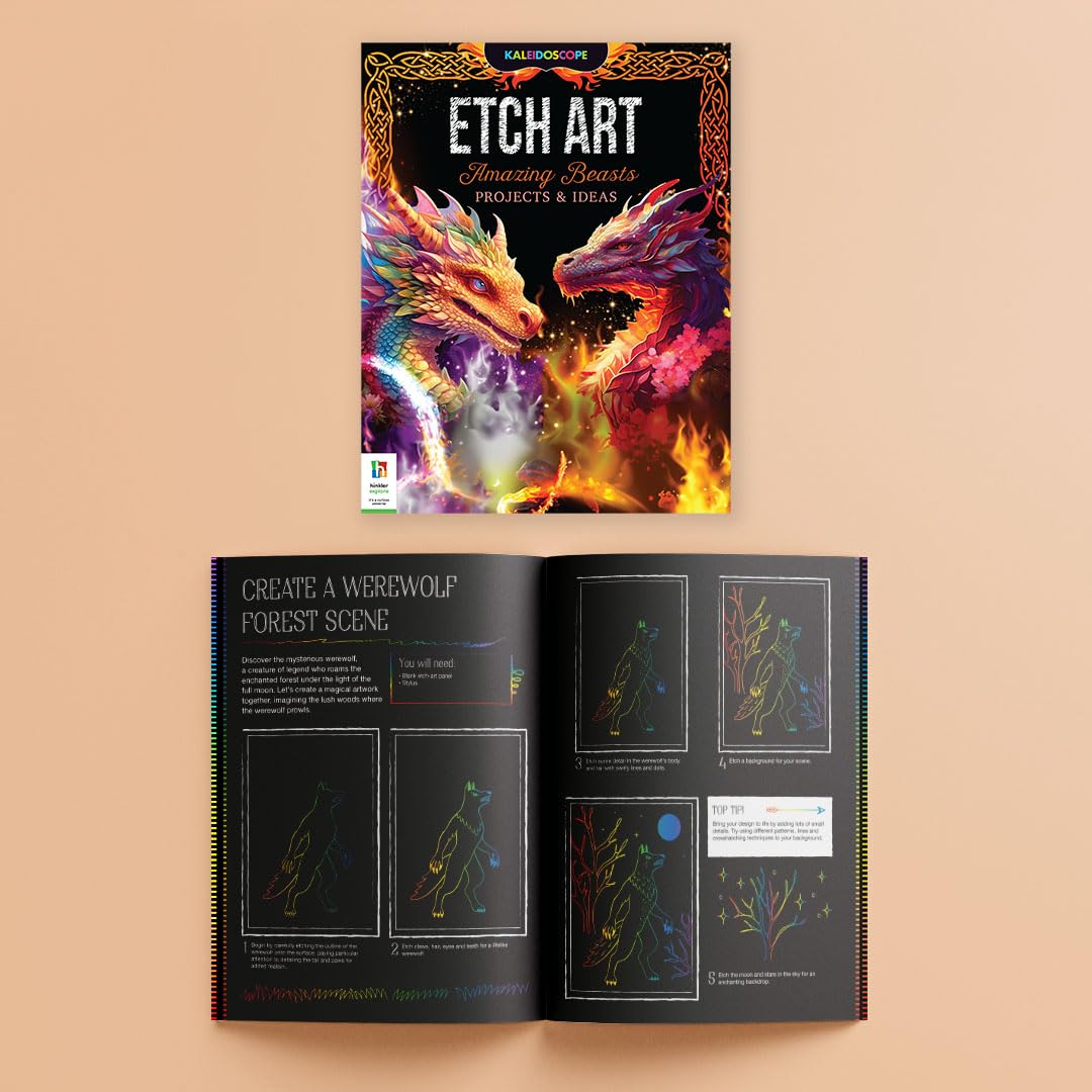 Kaleidoscope Etch Art Creations Amazing Beasts | Etch art amazing beasts | Scratch art book for kids | DIY art activity kit | Animal themed etch book | Creative activity book for kids