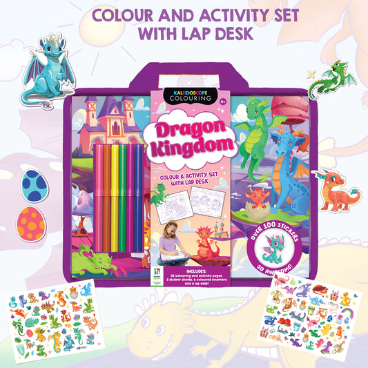 Dragon Kingdom Colouring Set with Lap Desk | Colouring and Activity Book with 5 Markers | Gifting Kit | For 3 to 6 Year Kids