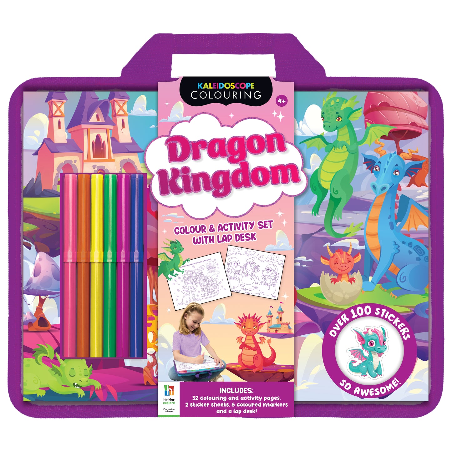 Dragon Kingdom Colouring Set with Lap Desk | Colouring and Activity Book with 5 Markers | Gifting Kit | For 3 to 6 Year Kids