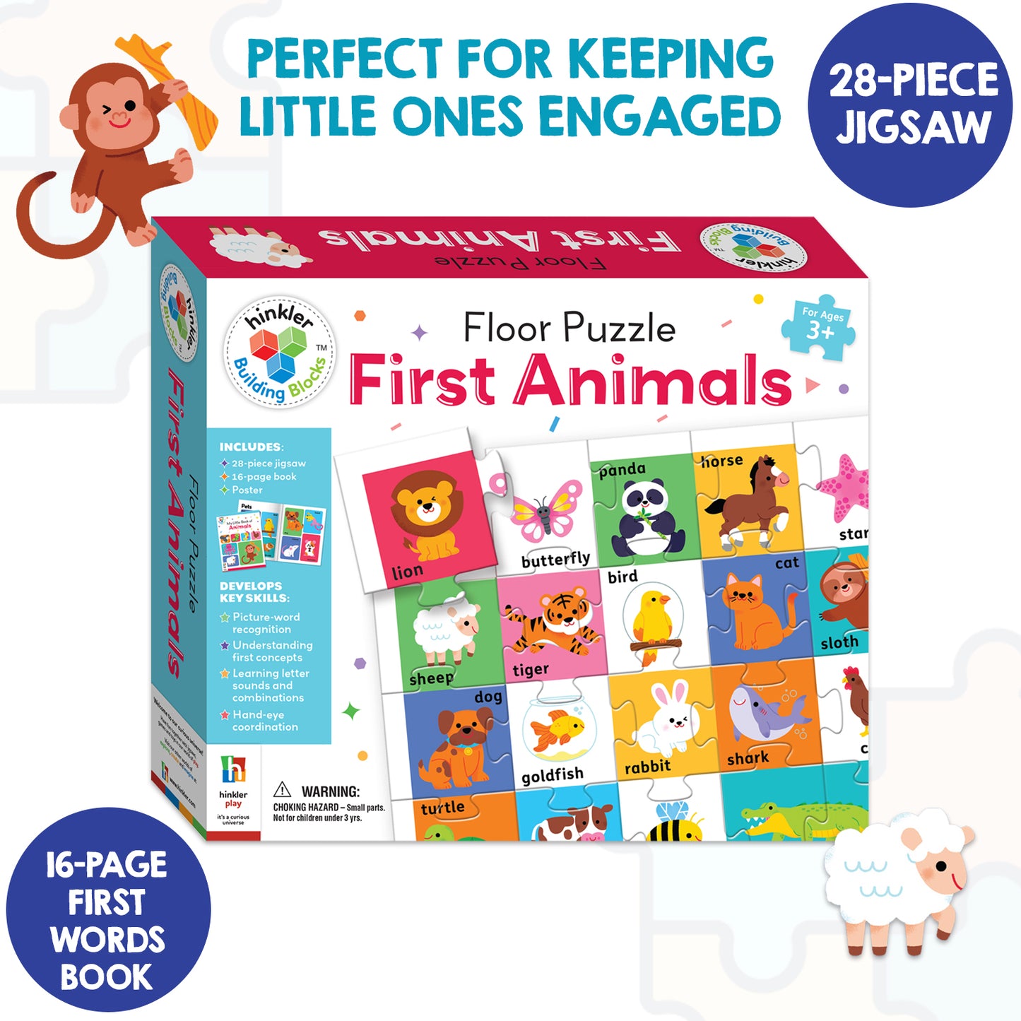 Building Blocks Floor Puzzle First Animals | Jigsaw Set | Learning with Fun for Toddlers