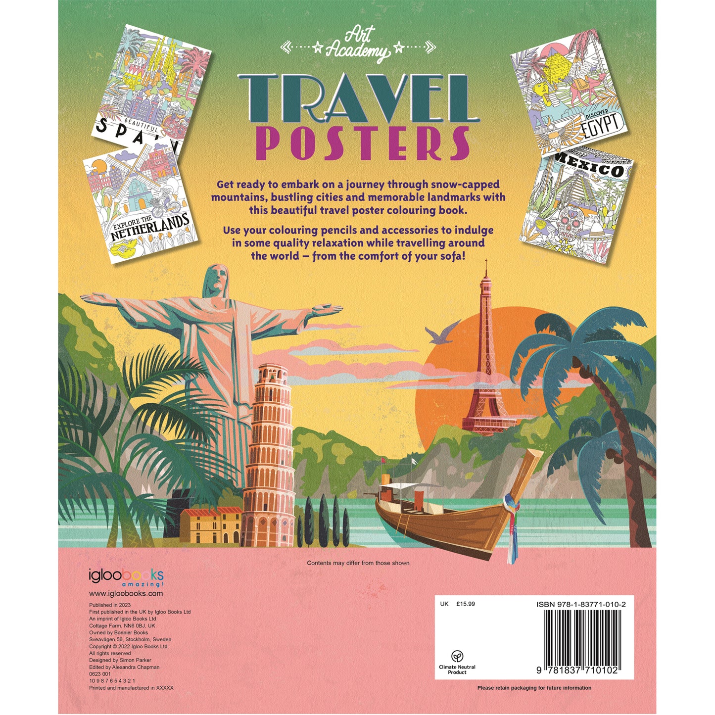 Parragon Travel Posters Colouring Book set for Kids, Colour your famous places