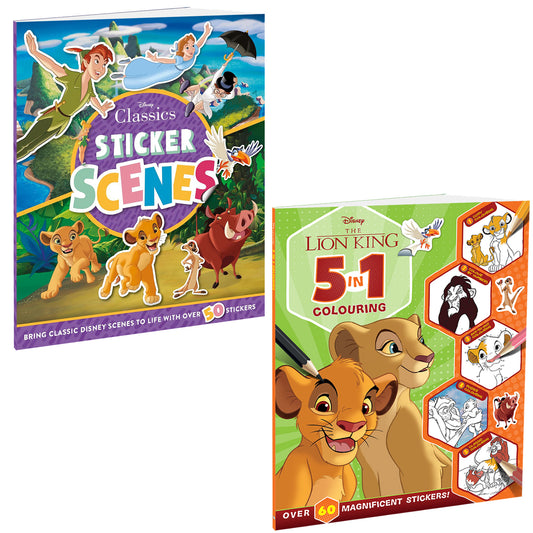 Disney The Lion King 5-in-1 Colouring and Disney Classics Sticker Book (Pack of 2 Books) | Stickers, Colouring and Activities for 5 to 8 Year Old Kids