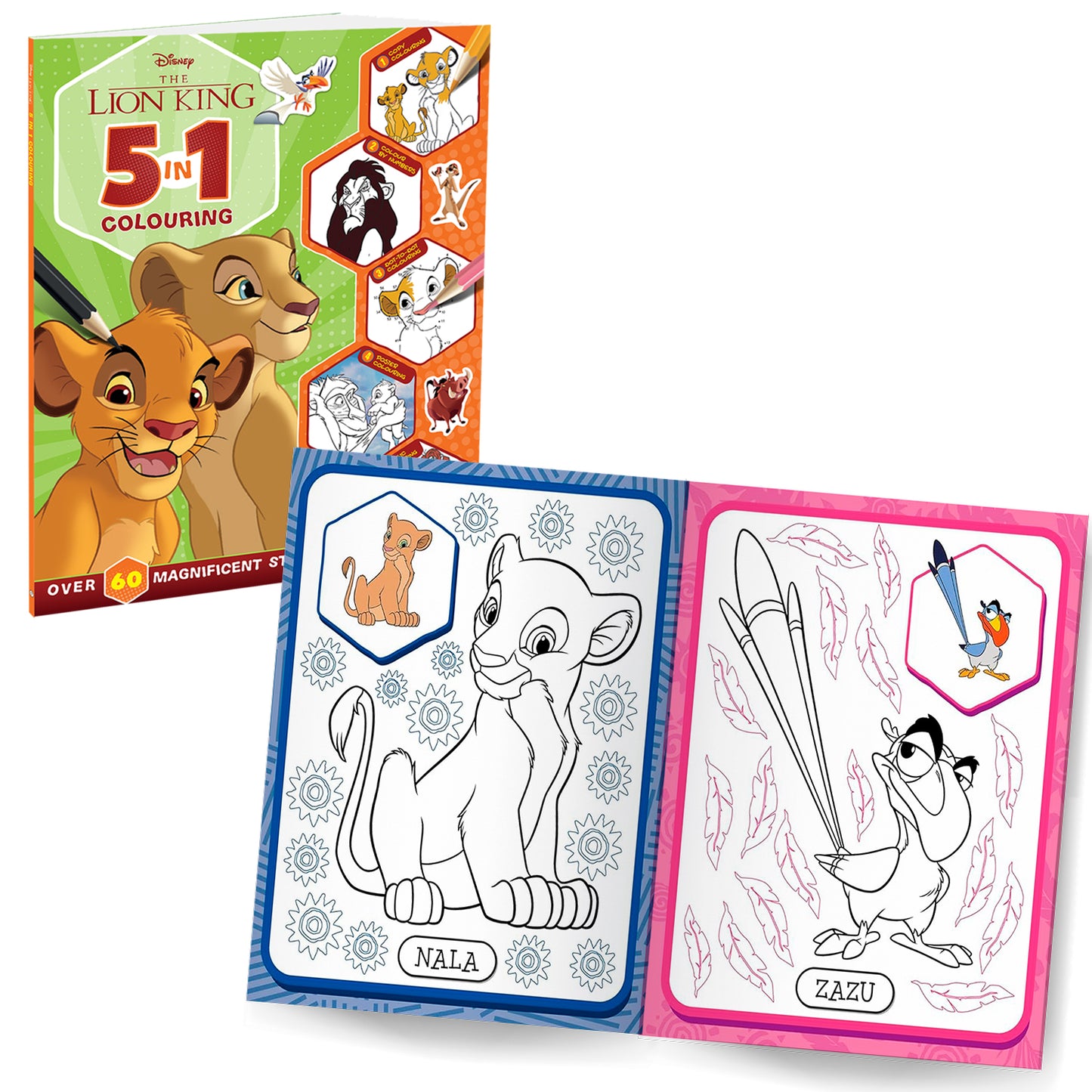 Disney The Lion King and Princess 5-in-1 Pack of 3 Sticker and Colouring Books | Stickers, Colouring and Activities for 5 to 8 Year Old Kids