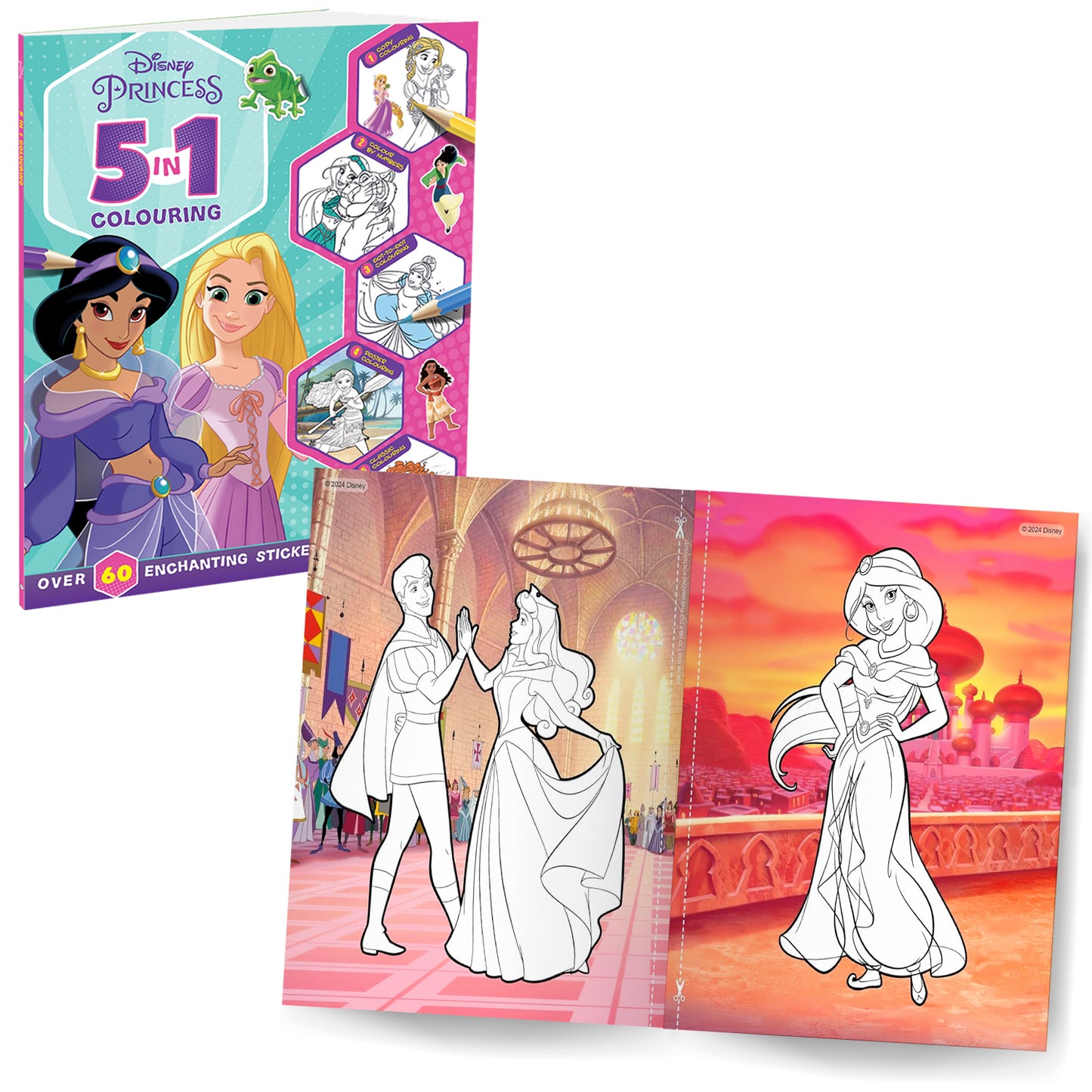 Disney Princess 5-in-1 Colouring and Disney Classics Sticker Book (Pack of 2 Books) | Stickers, Colouring and Activities for 5 to 8 Year Old Kids