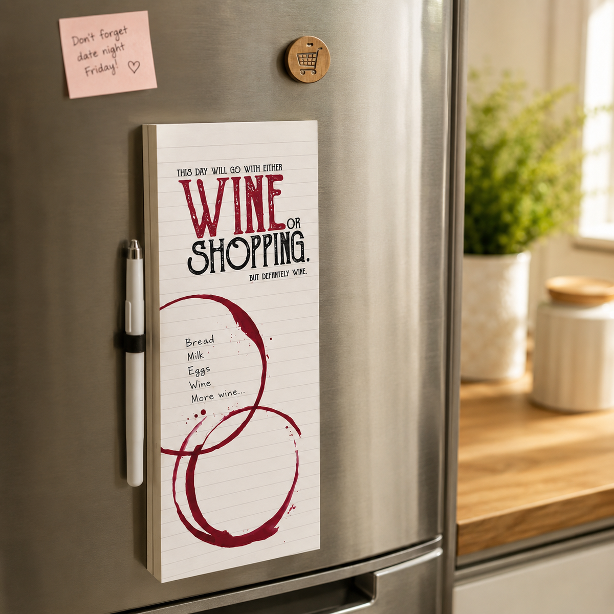 Wine Magnetic Shopping List Pad | 74 Tear-Off Sheets with Fridge Magnets
