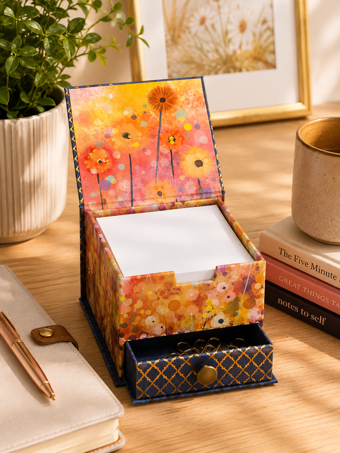Memo Cube  Pom Poms Theme | Decorative Floral Desk Organiser