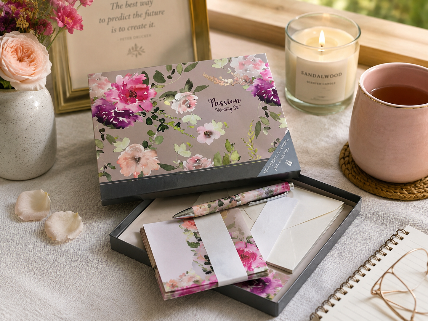 Passion Writing Set | 32 A5 Letter Sheets, 16 Envelopes, Pen & Stickers