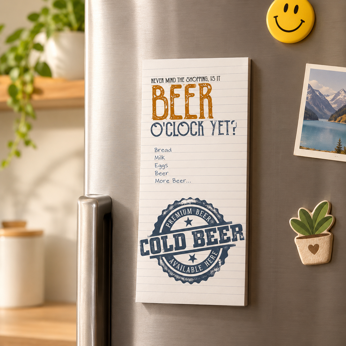 Beer O'Clock Magnetic Shopping List Pad | 74 Tear-Off Sheets with Fridge Magnets