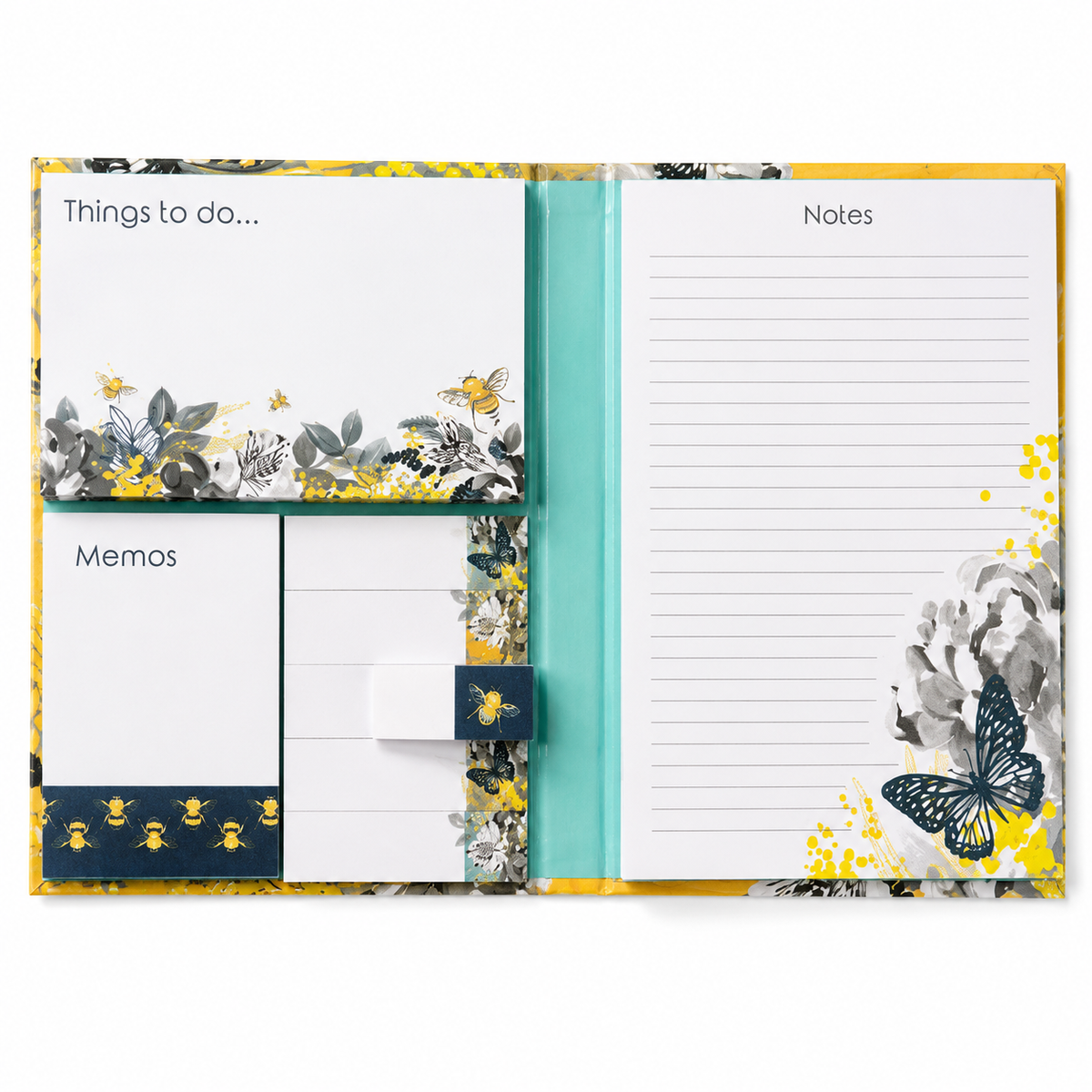 Bee Wild Sticky Notes Folder | 7 Sticky Note Pads, Tear-Off List Pad & Hardback Organizer