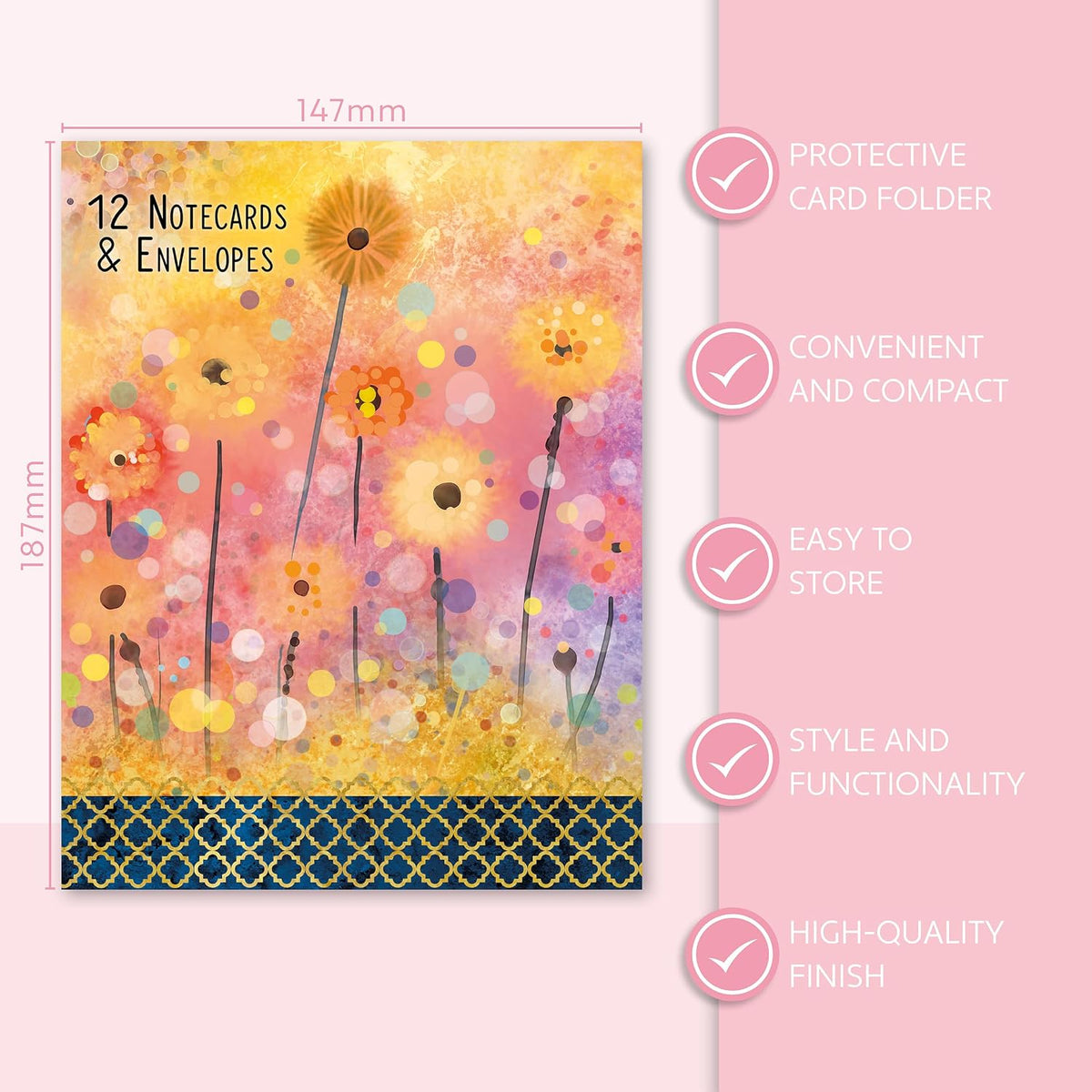 Pom Poms Greetingcard Wallet | 12 Premium Blank Greetingcards, 4 Vibrant Designs & Envelopes