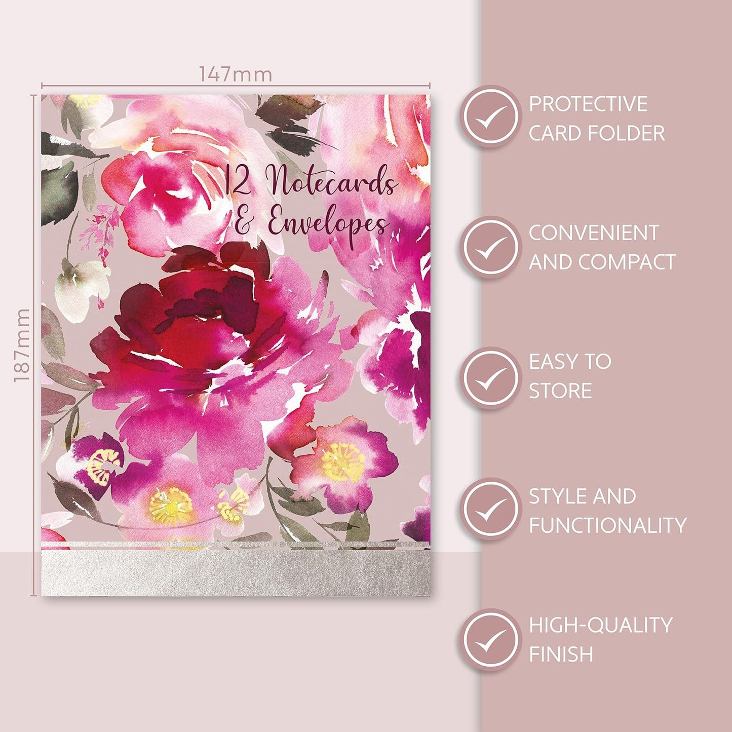 Passion Greetingcard Wallet | 12 Premium Blank Greetingcards, 4 Watercolour Designs & Envelopes