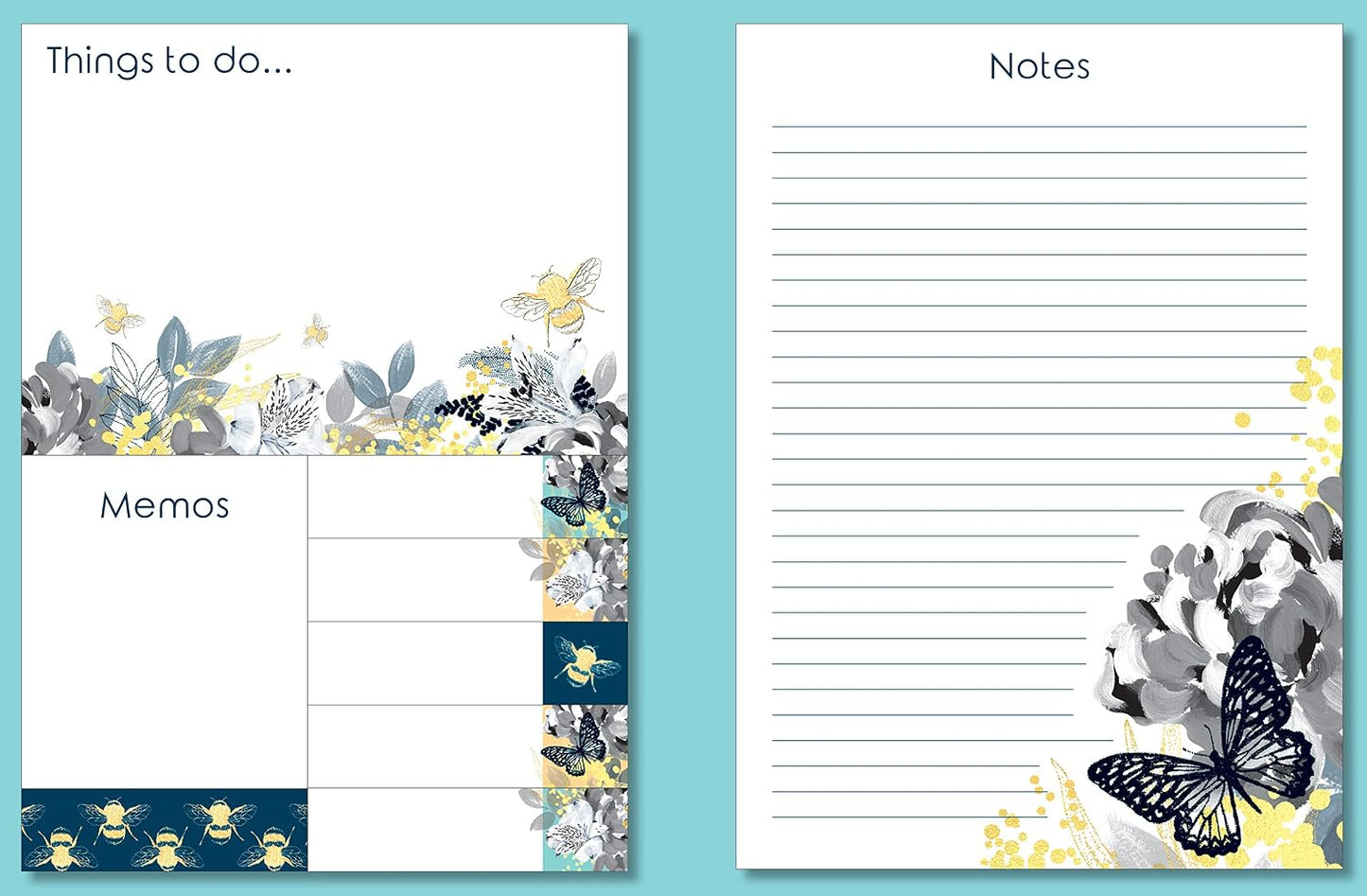 Bee Wild Sticky Notes Folder | 7 Sticky Note Pads, Tear-Off List Pad & Hardback Organizer