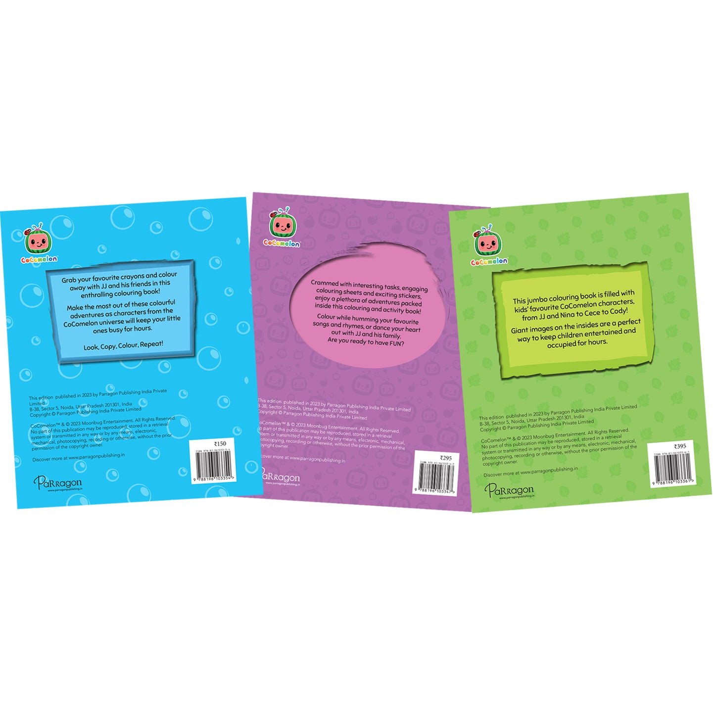 Cocomelon Fun hours with JJ Colouring, Activity & Sticker Set of 3 Books [Paperback] Parragon