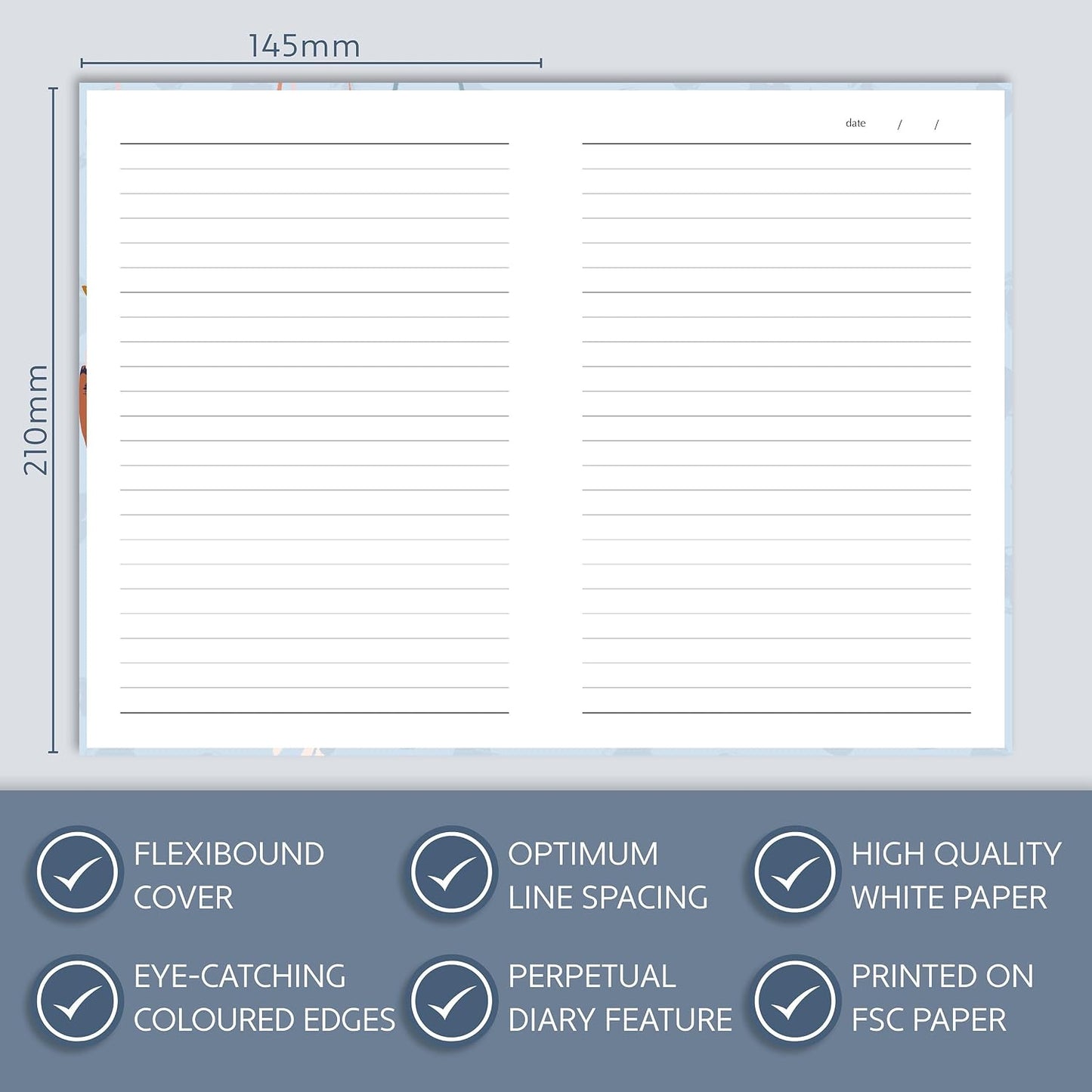Bohemian A5 Flexi-Bound Ruled Notebook | 176 Sheets Ruled White Paper | Printed Page Edges